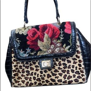 Vintage Clever Carriage Company Satchel Rose Tapestry Animal Print Bag Purse